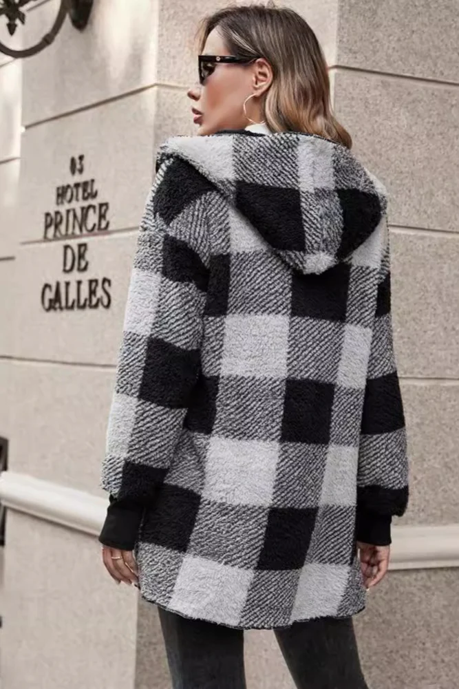 Loose Plaid Color Block Knit Cardigan Chic Coat - Image 5