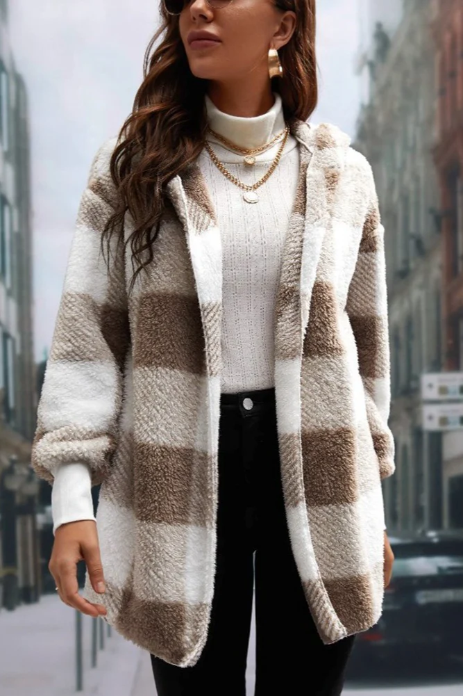 Loose Plaid Color Block Knit Cardigan Chic Coat - Image 6