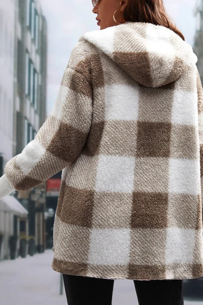 Loose Plaid Color Block Knit Cardigan Chic Coat - Image 7
