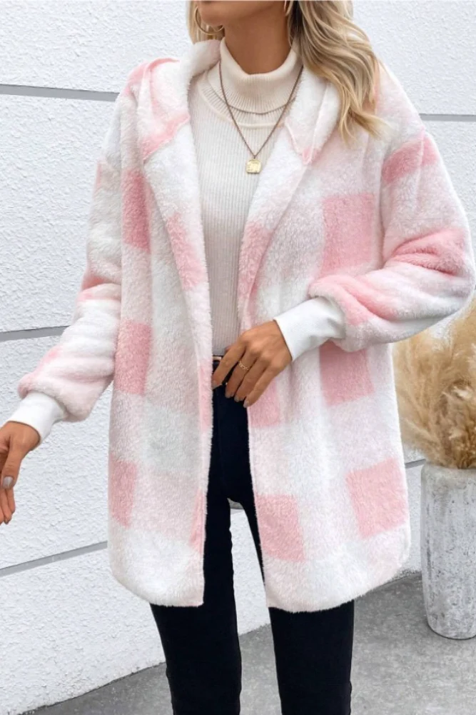 Loose Plaid Color Block Knit Cardigan Chic Coat - Image 8