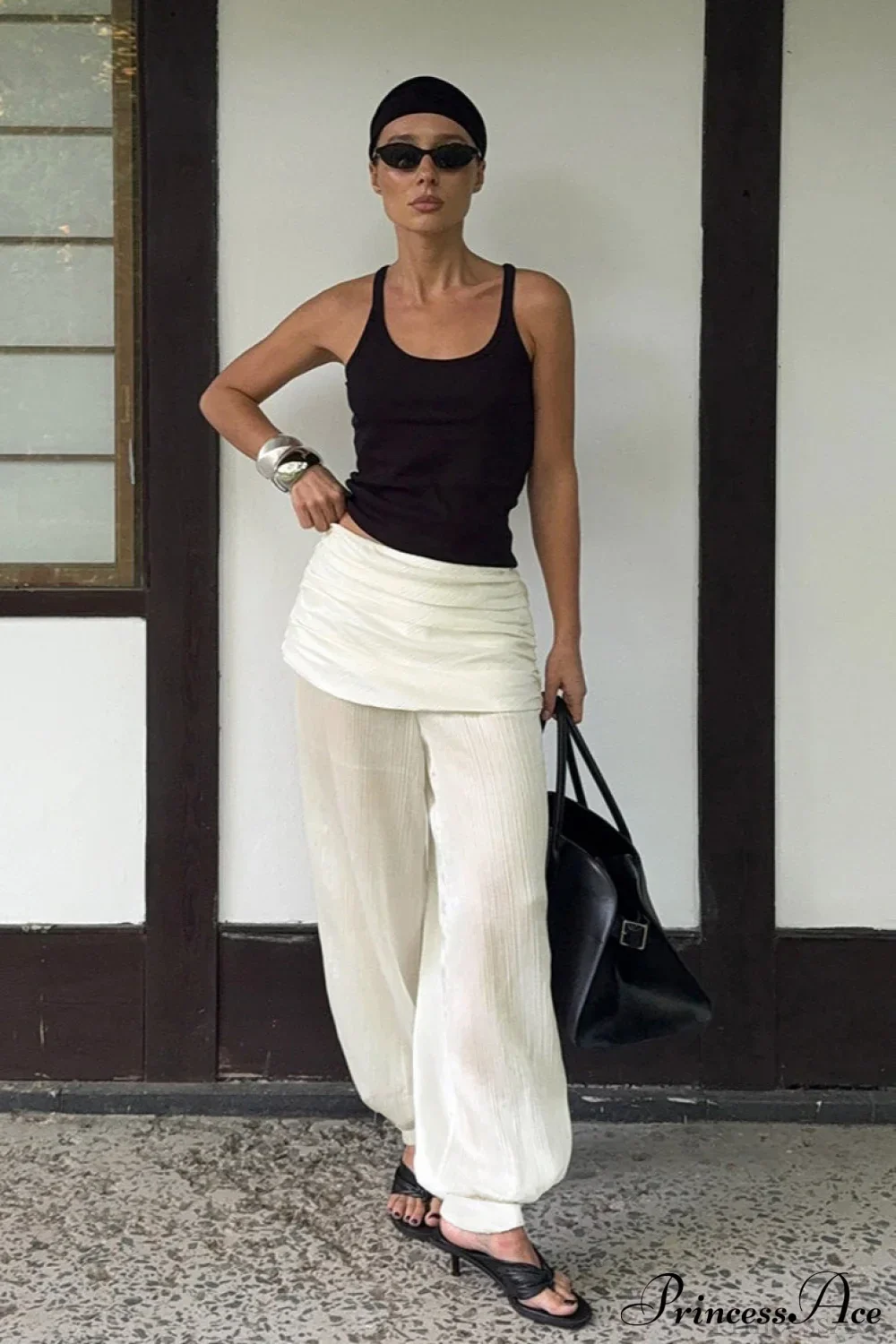 Loose Ruched Cuffed Harem Pants - Image 3