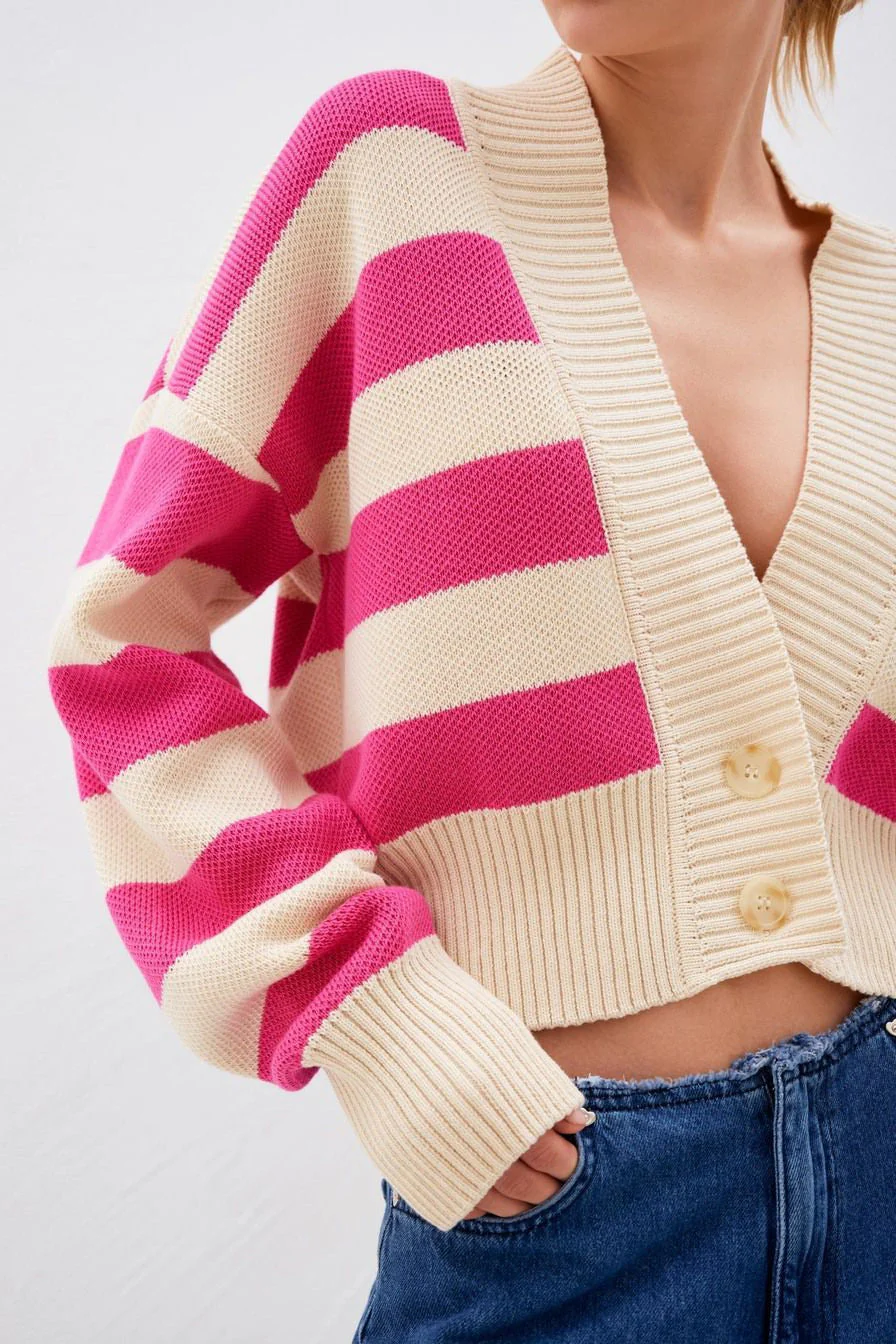 Loose Russian Color Block Knit Cardigan - Image 3