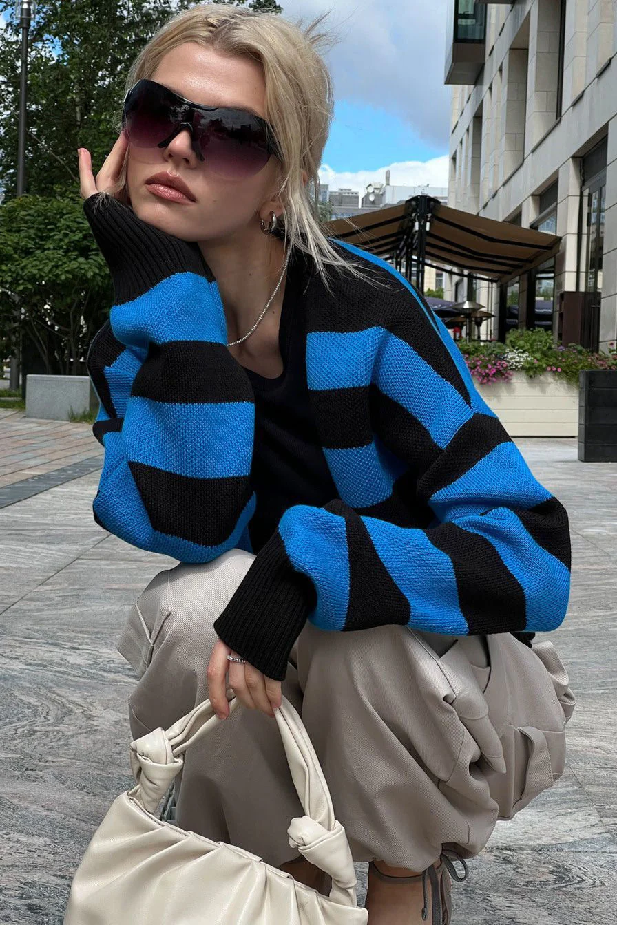 Loose Russian Color Block Knit Cardigan - Image 7