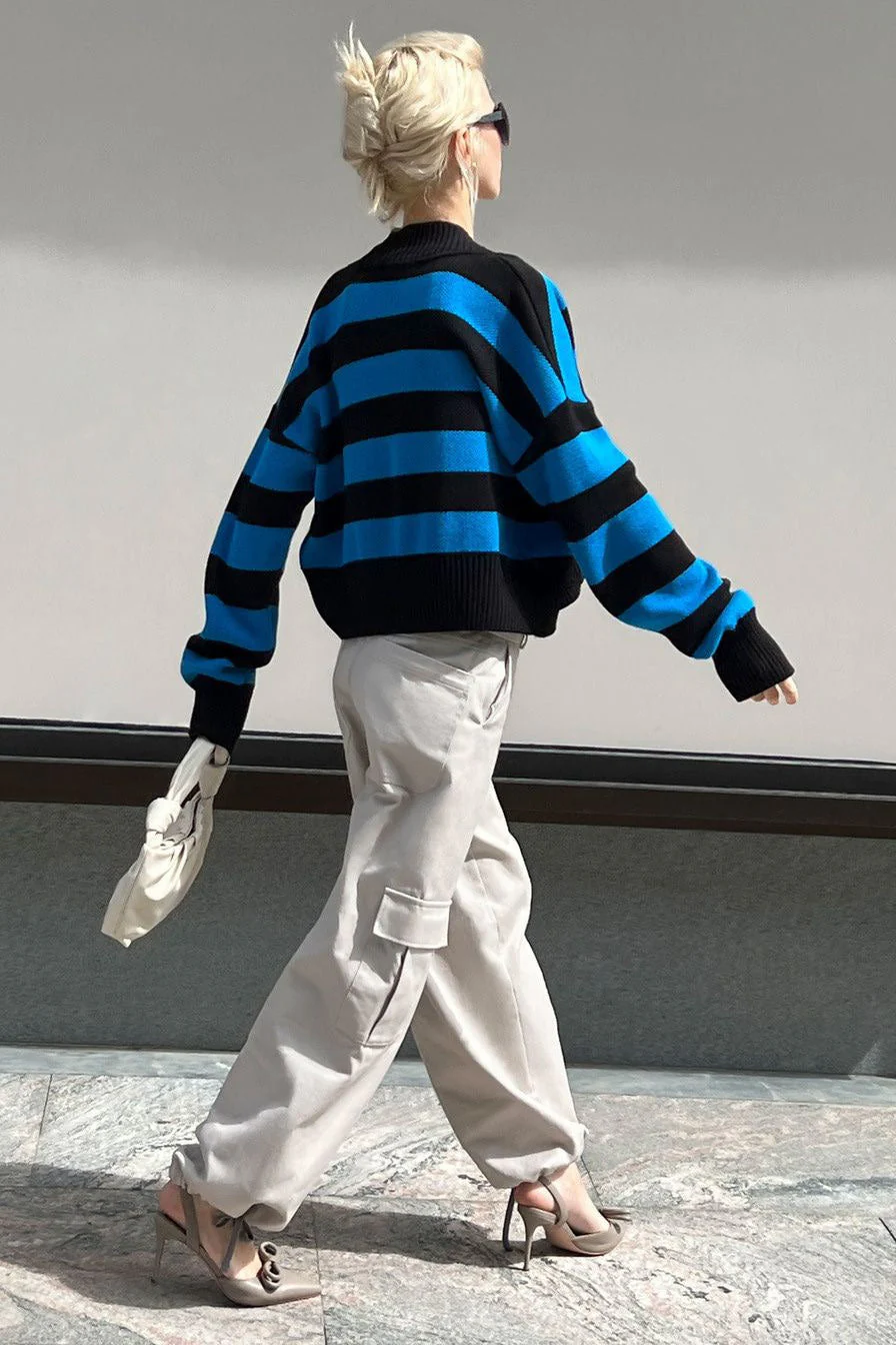 Loose Russian Color Block Knit Cardigan - Image 9
