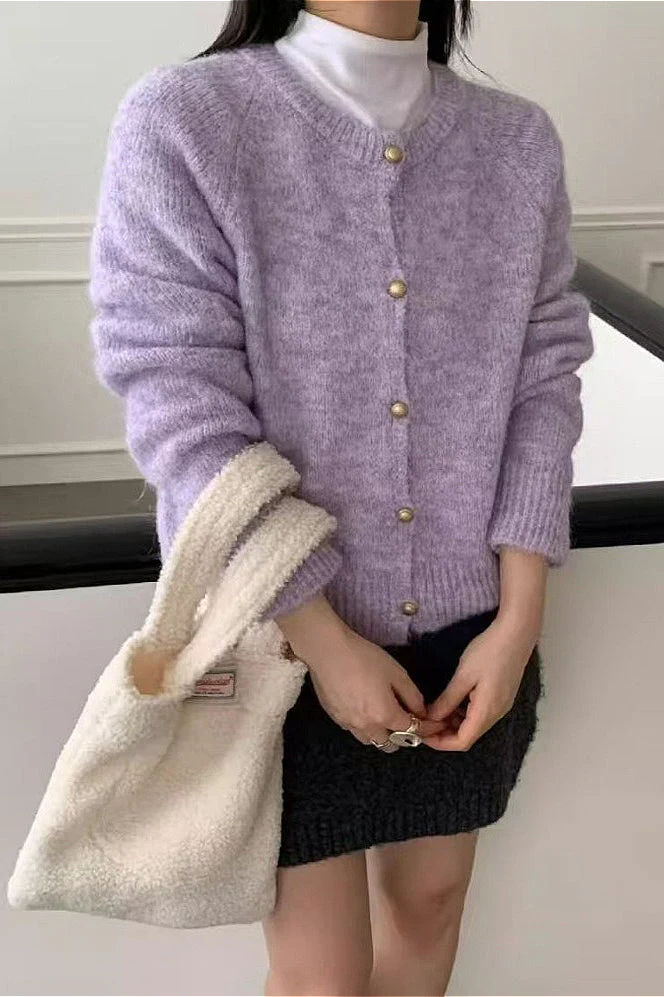 Loose Soft Gentle-Style Solid Knit Cardigan - Image 2