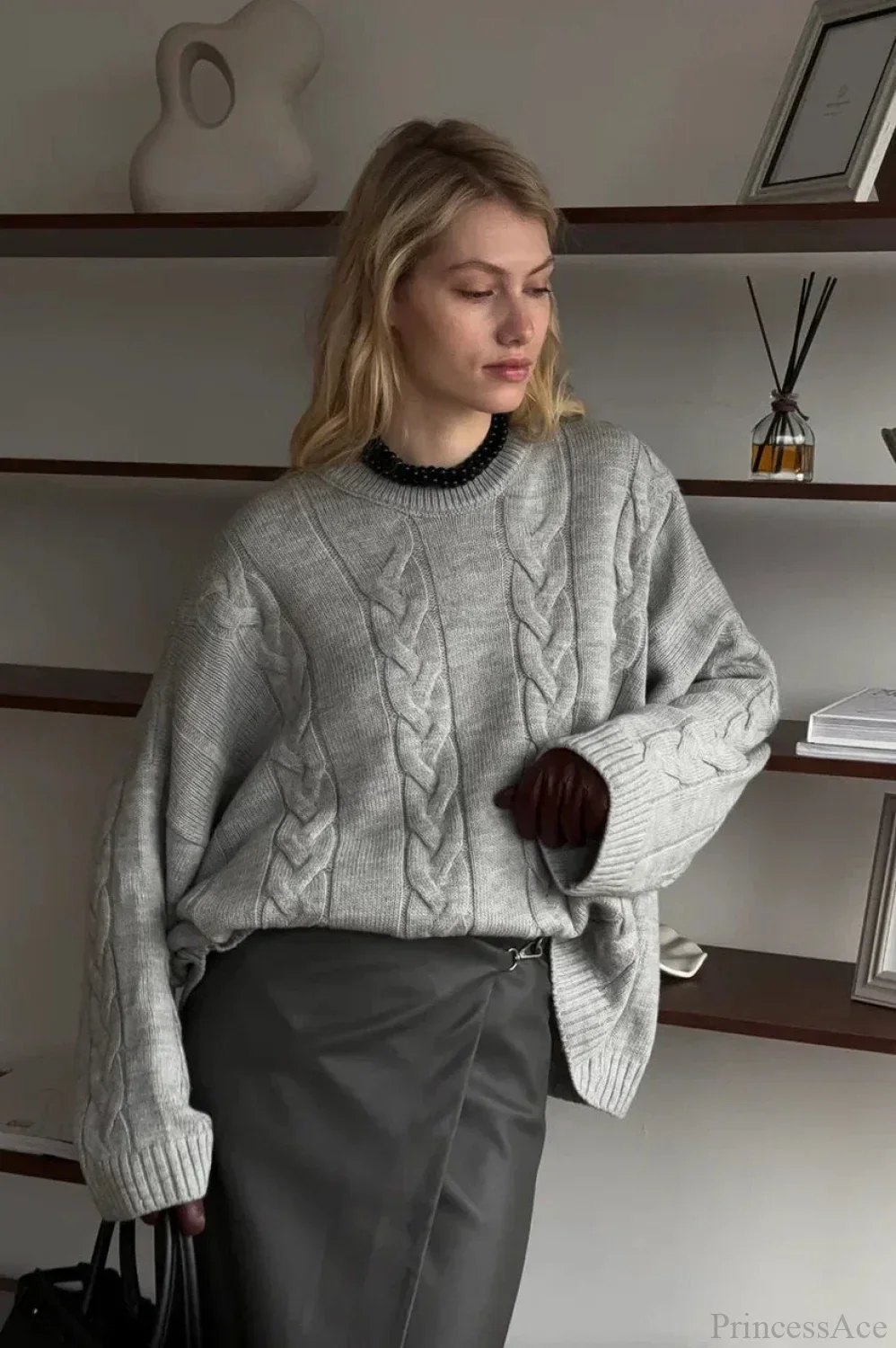 Loose Solid Lazy Casual Crewneck Sweater - Image 3