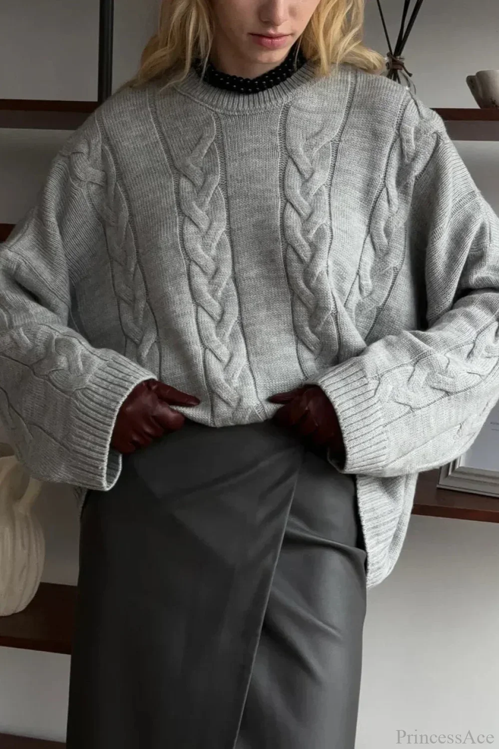 Loose Solid Lazy Casual Crewneck Sweater - Image 4
