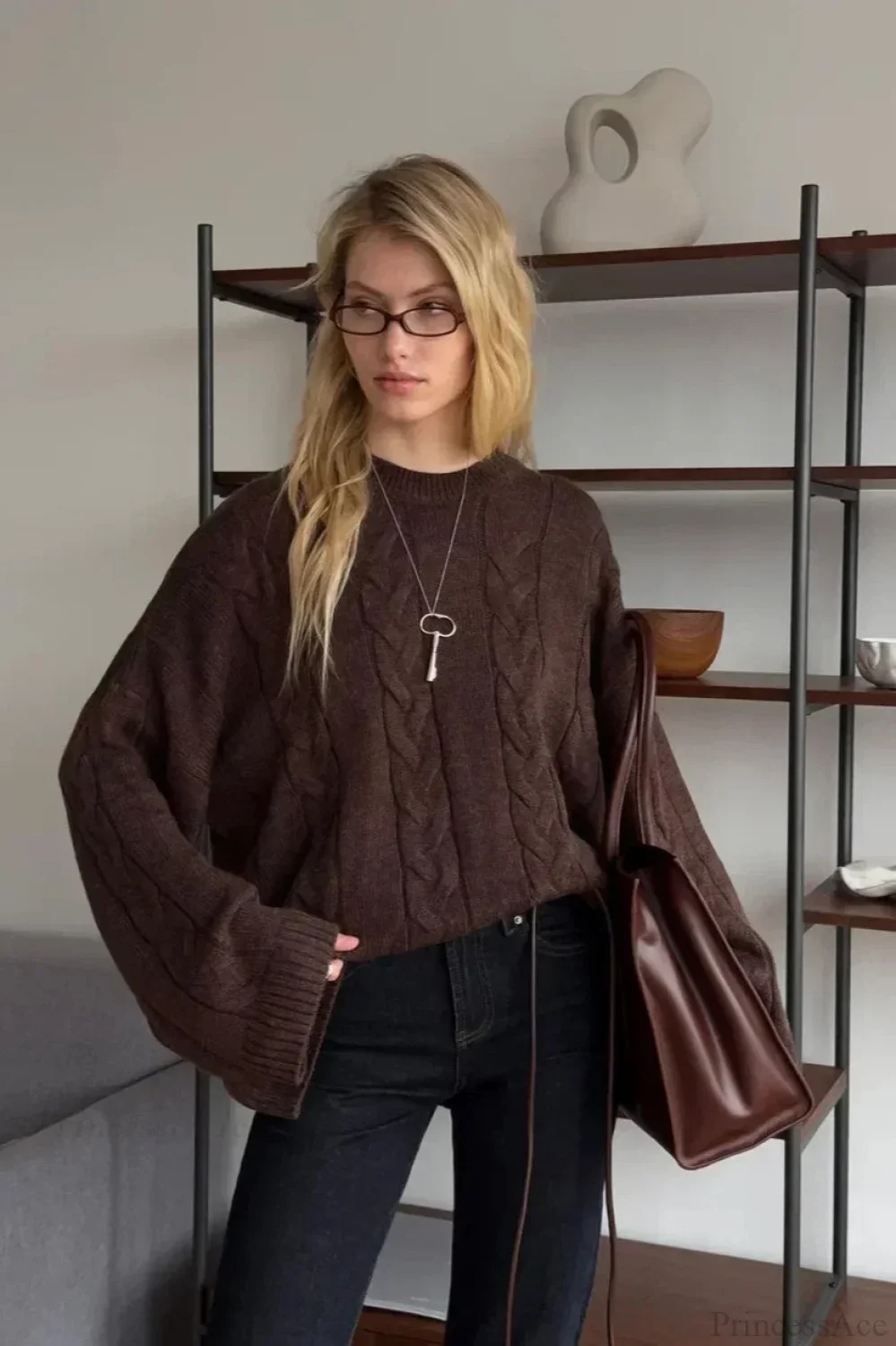 Loose Solid Lazy Casual Crewneck Sweater - Image 5