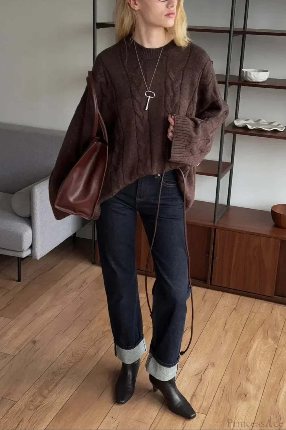 Loose Solid Lazy Casual Crewneck Sweater - Image 6