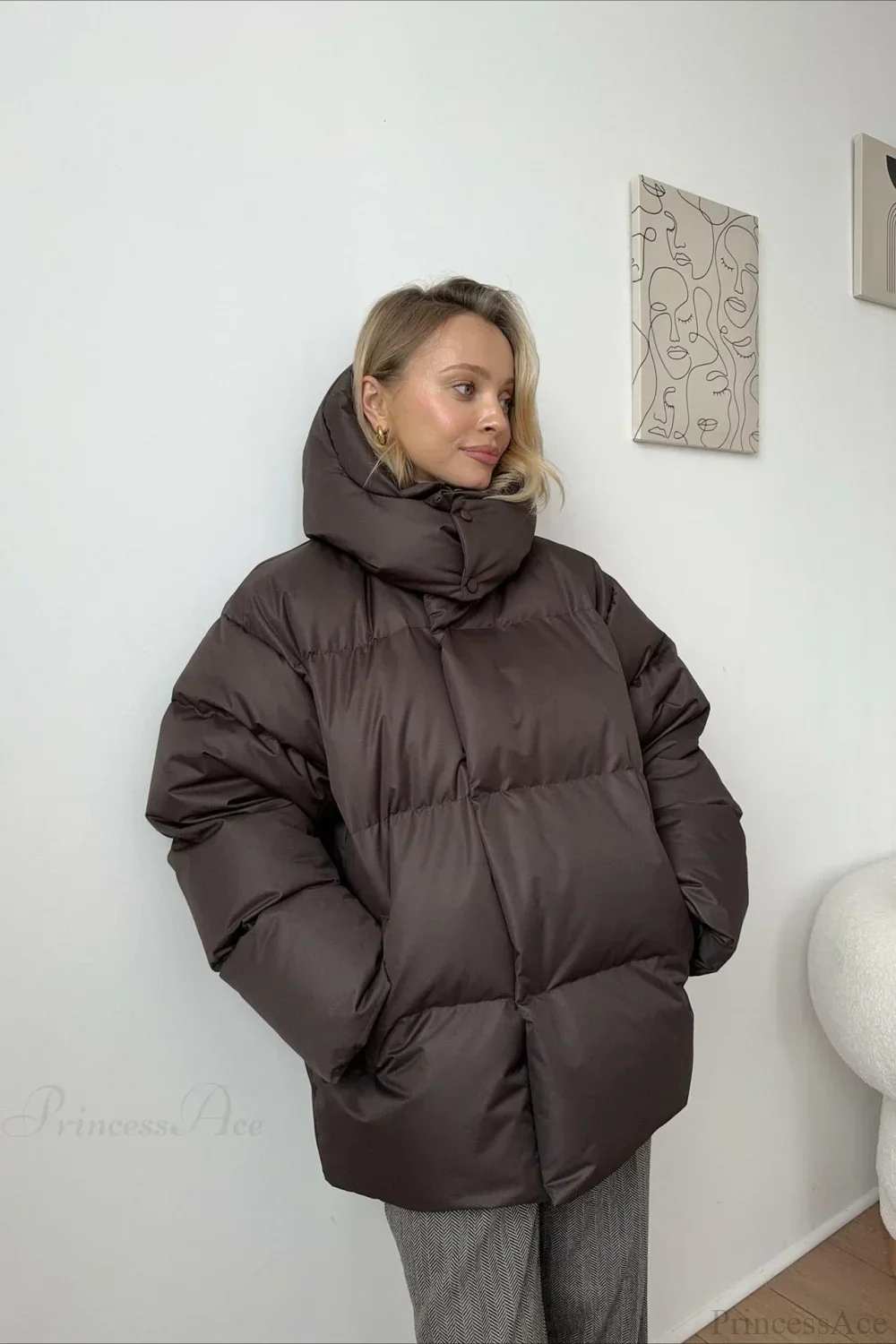 Loose Solid Minimalist Hooded Cotton Coat - Image 11
