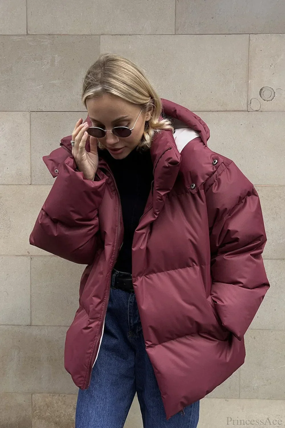 Loose Solid Minimalist Hooded Cotton Coat - Image 12
