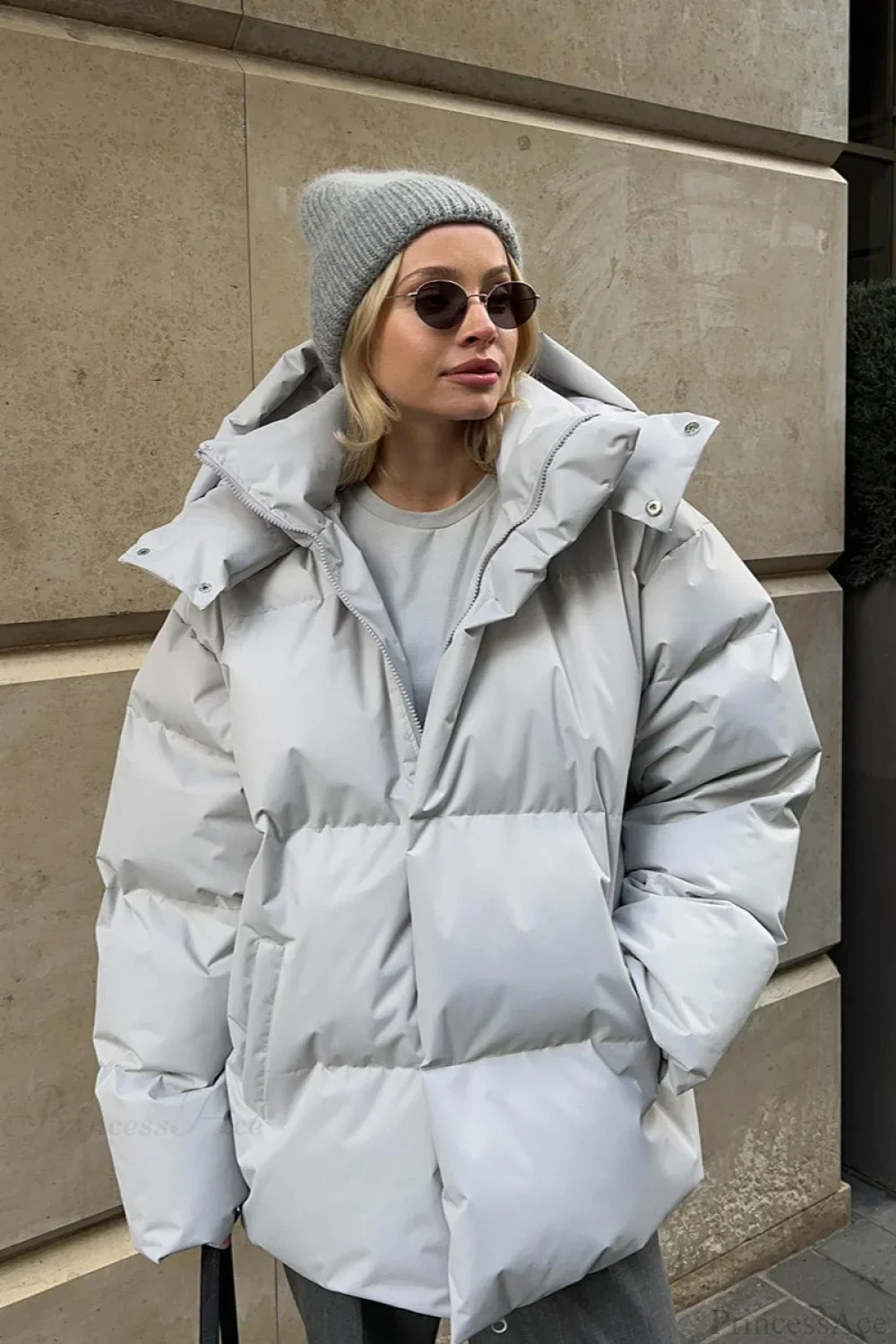 Loose Solid Minimalist Hooded Cotton Coat - Image 2
