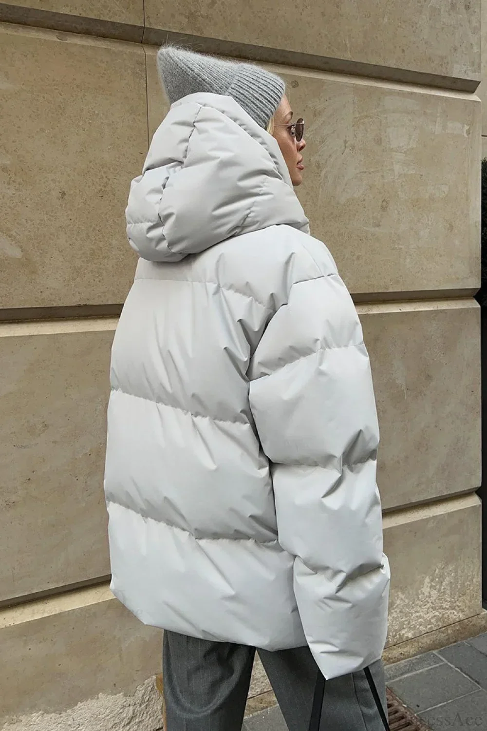 Loose Solid Minimalist Hooded Cotton Coat - Image 3