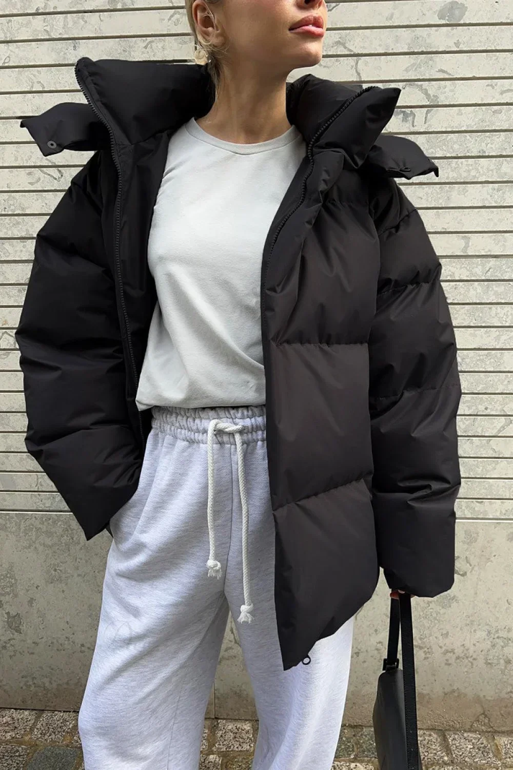 Loose Solid Minimalist Hooded Cotton Coat - Image 8