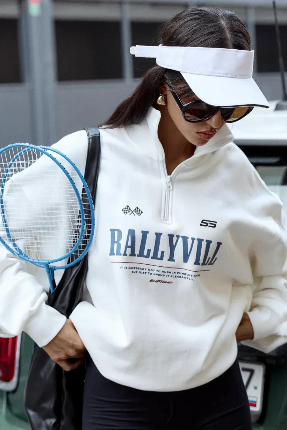 Loose Sporty Half Collar Print Sweatshirt - Image 3