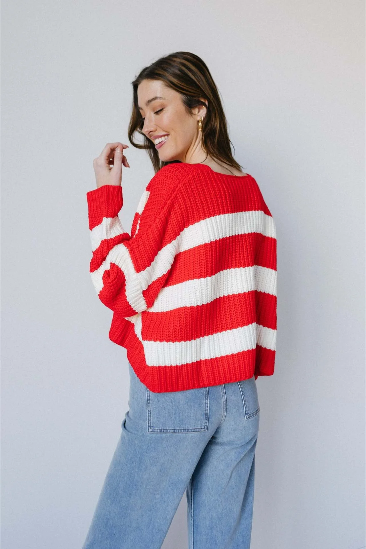 Loose Stripe V Neck Long Sleeve Knit Cardigan - Image 6