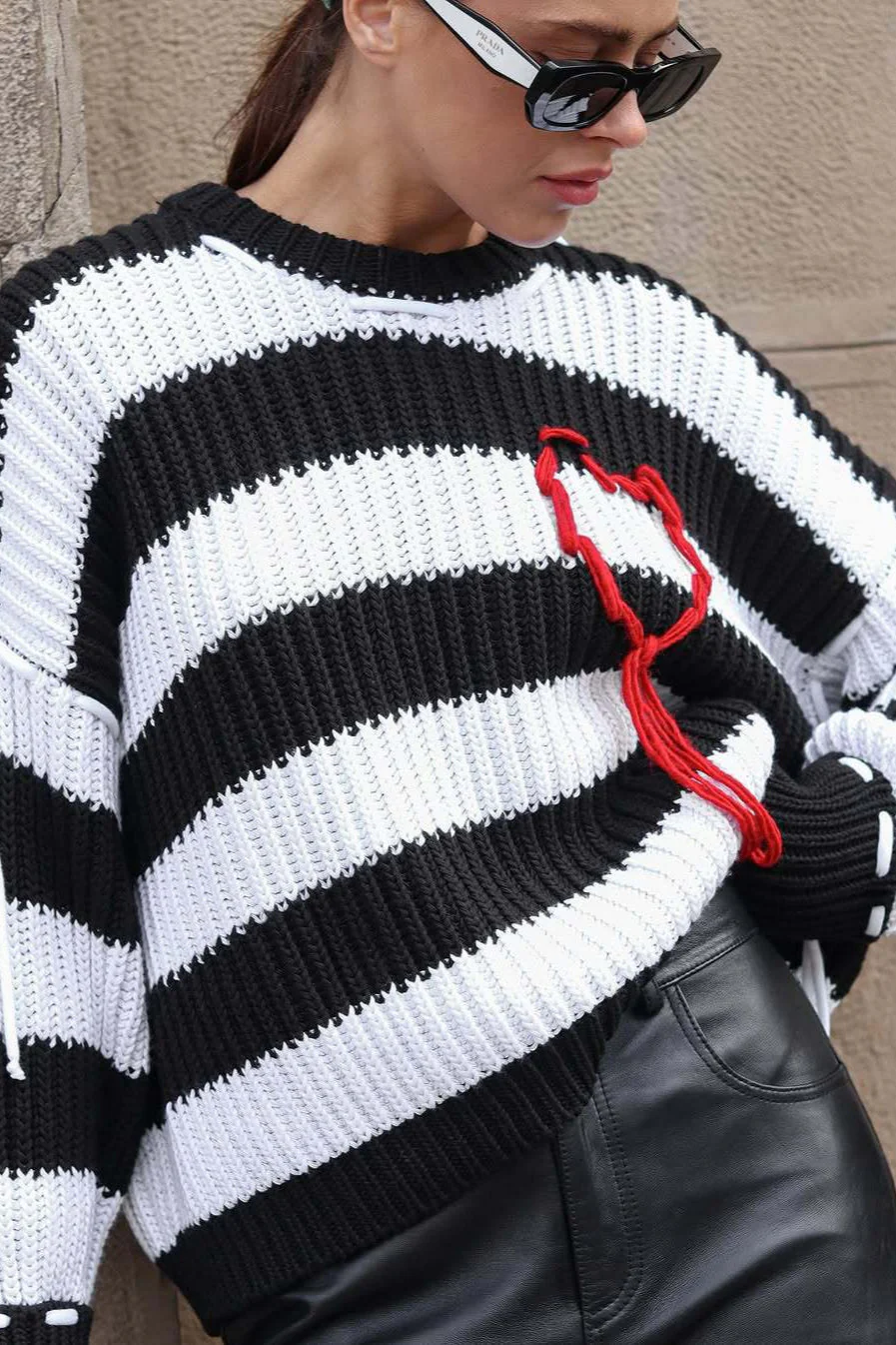 Loose Striped Crew Neck Long Sleeve Knit Sweater - Image 2
