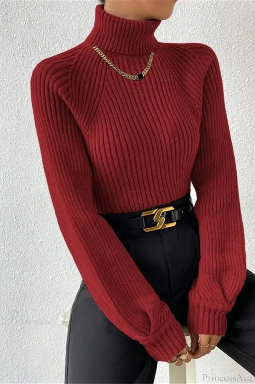 Loose Turtleneck Raglan Sleeve Sweater - Image 2