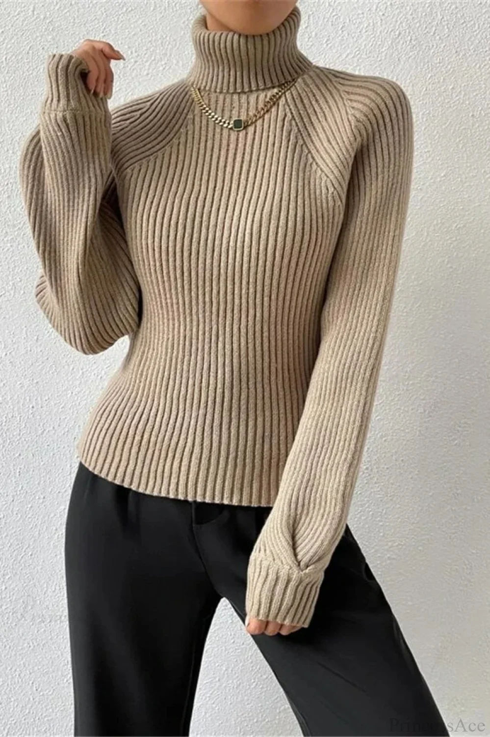 Loose Turtleneck Raglan Sleeve Sweater - Image 8