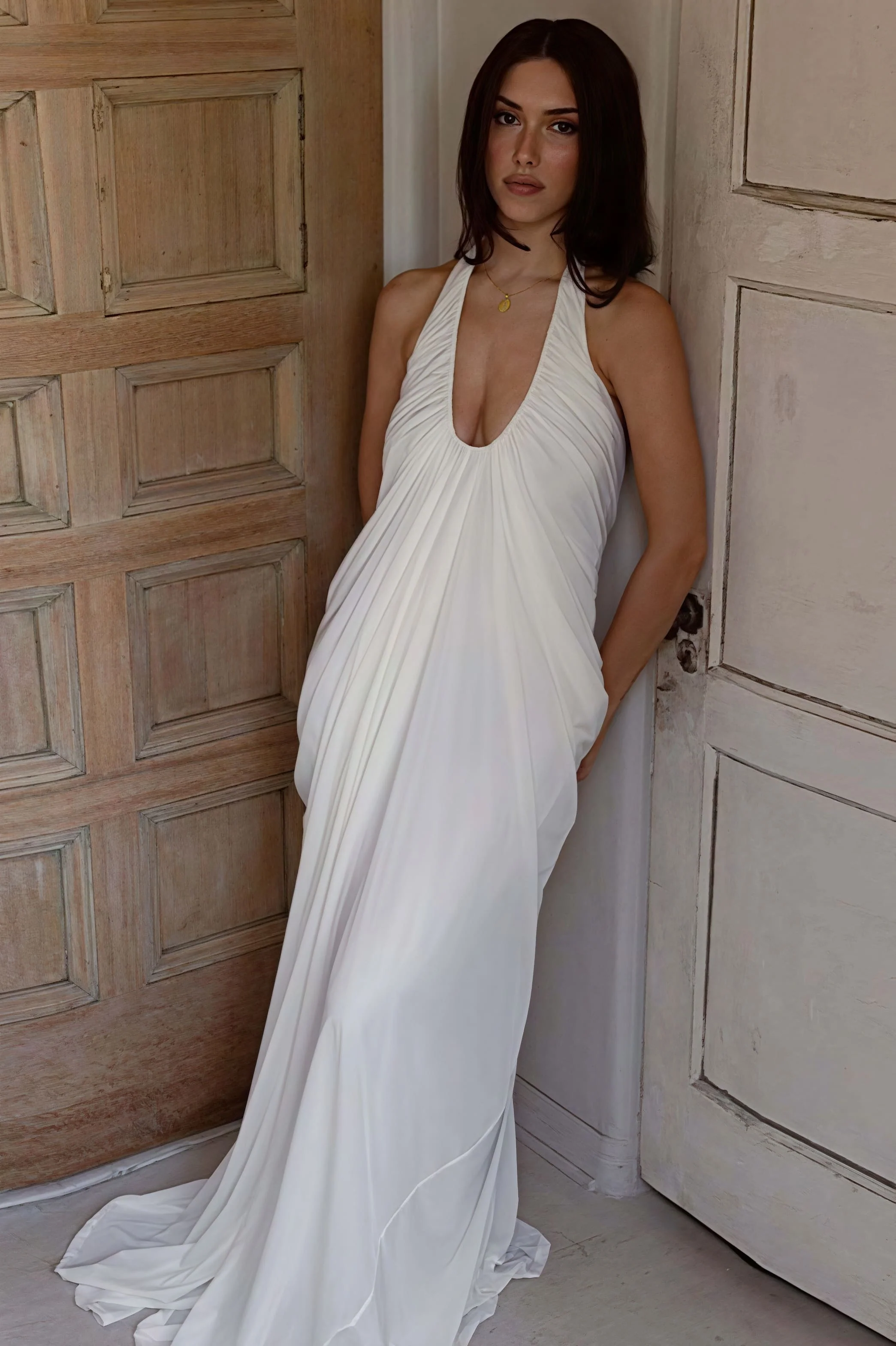 Loose V Neck Ruffled Halter Tulle Maxi Dress - Image 5