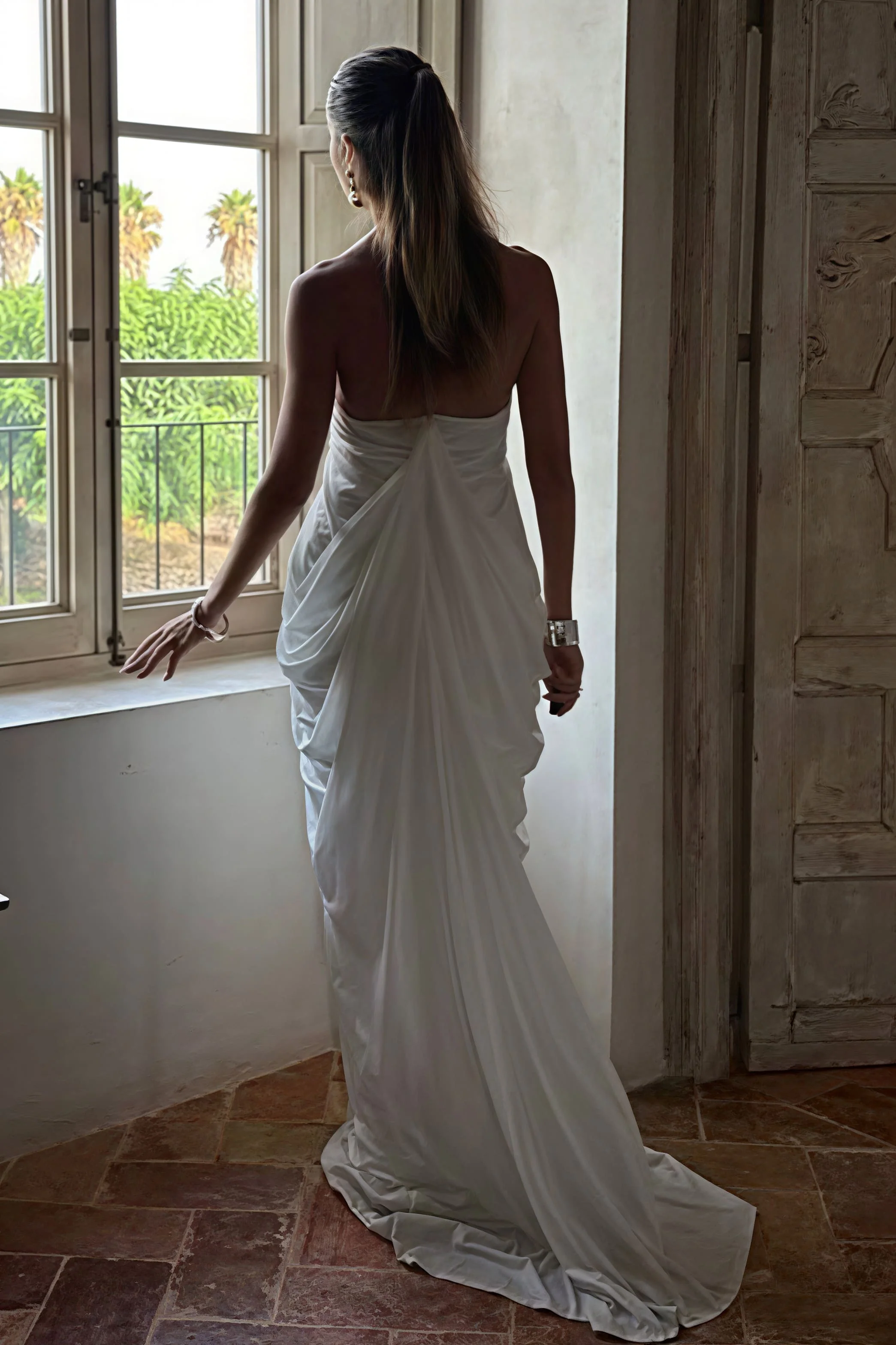 Loose V Neck Ruffled Halter Tulle Maxi Dress - Image 6