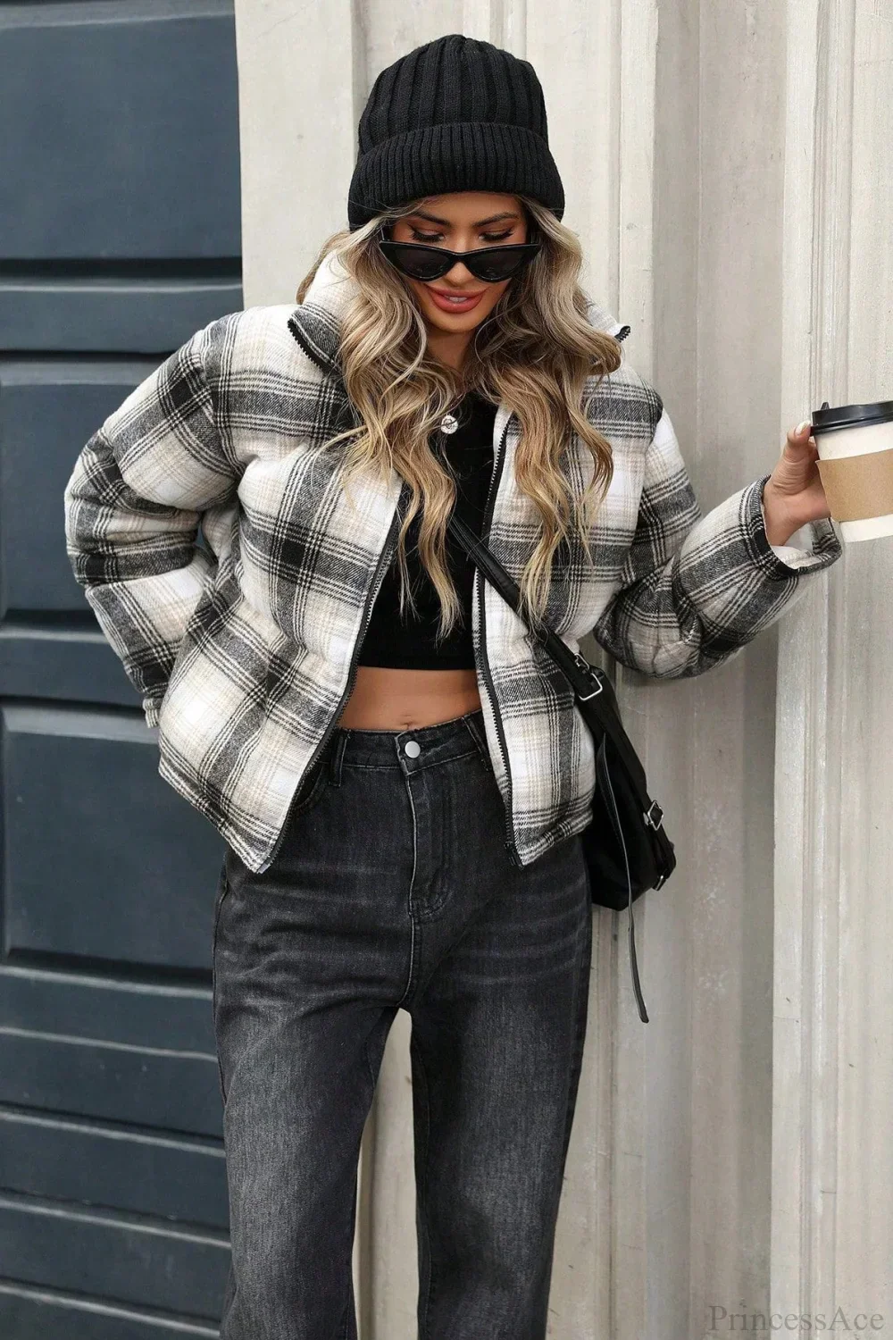 Loose Versatile Plaid Cropped Cotton Coat - Image 2