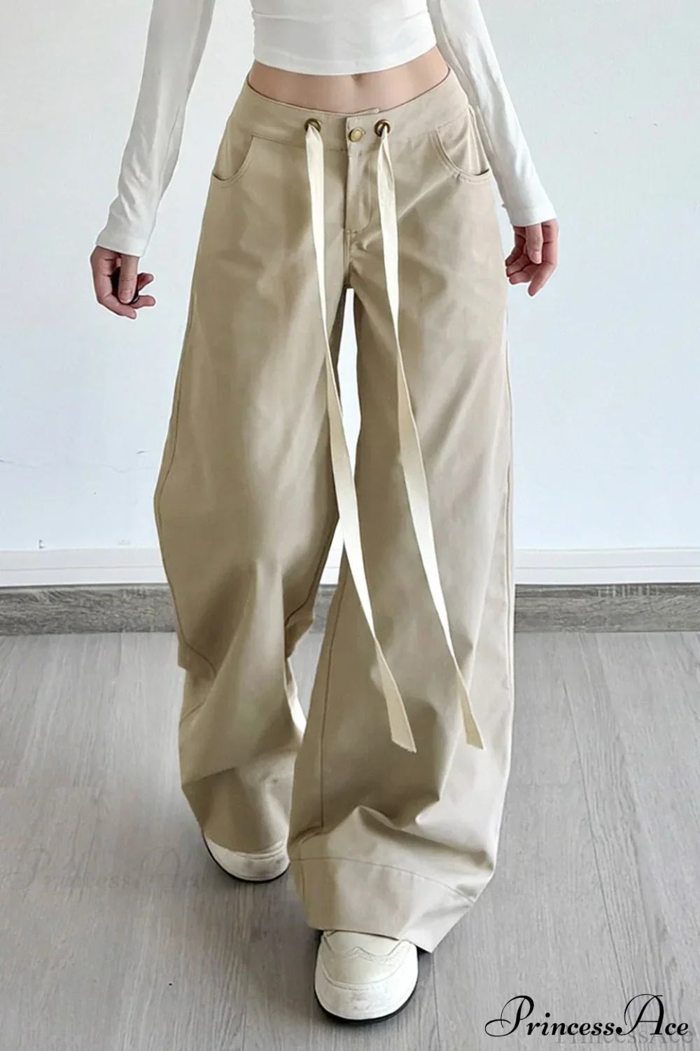 Loose Wide-Leg Drawstring Cargo Pants - Image 2