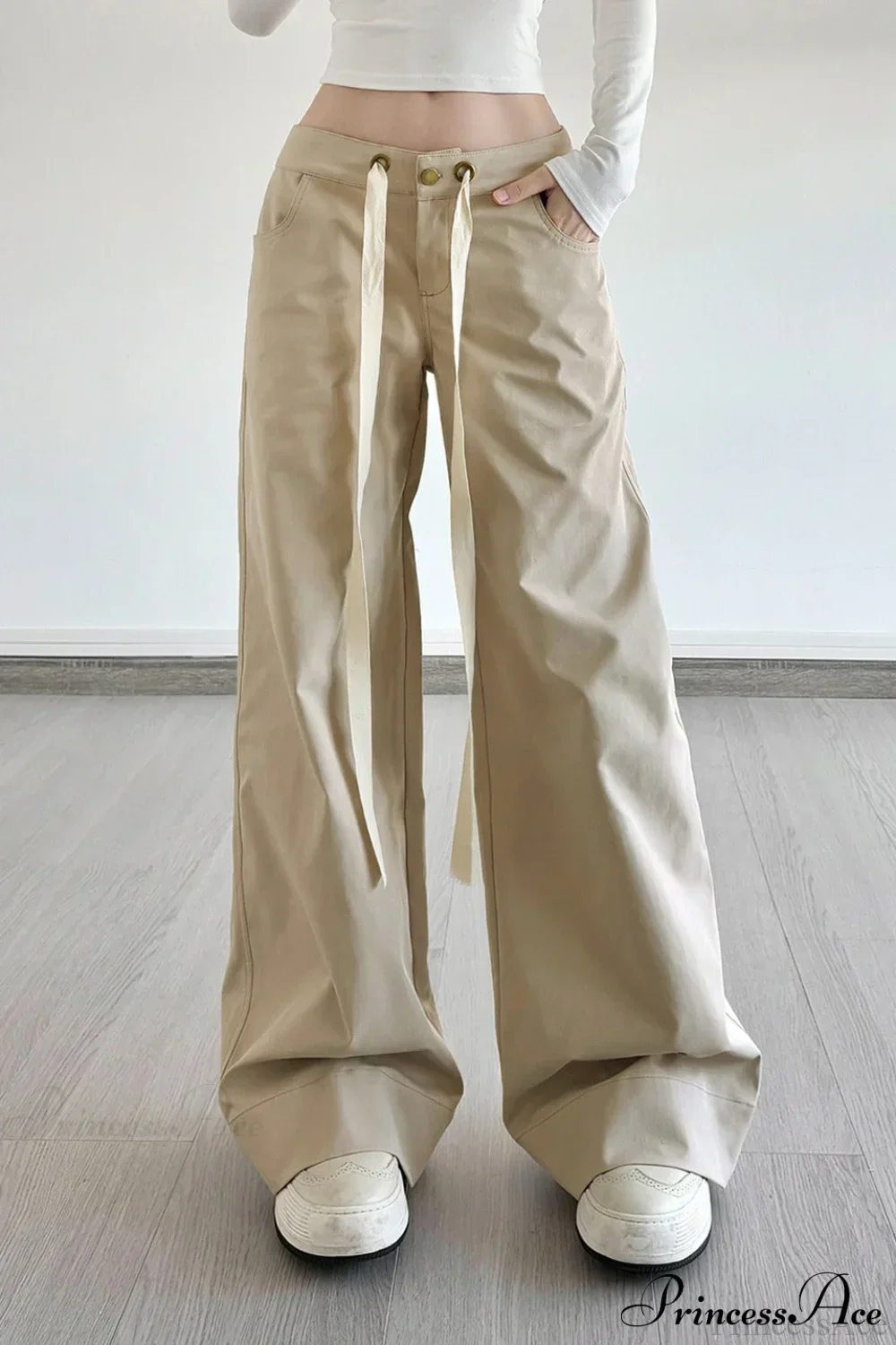 Loose Wide-Leg Drawstring Cargo Pants - Image 4