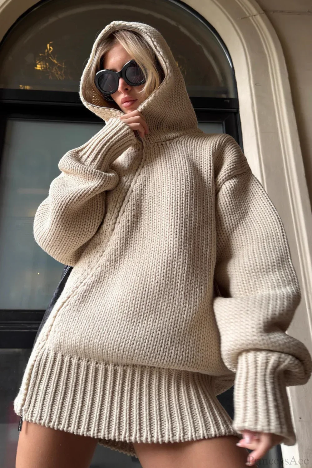 Loose Zip Hooded Knit Sweatshirt Cardigan - Image 2