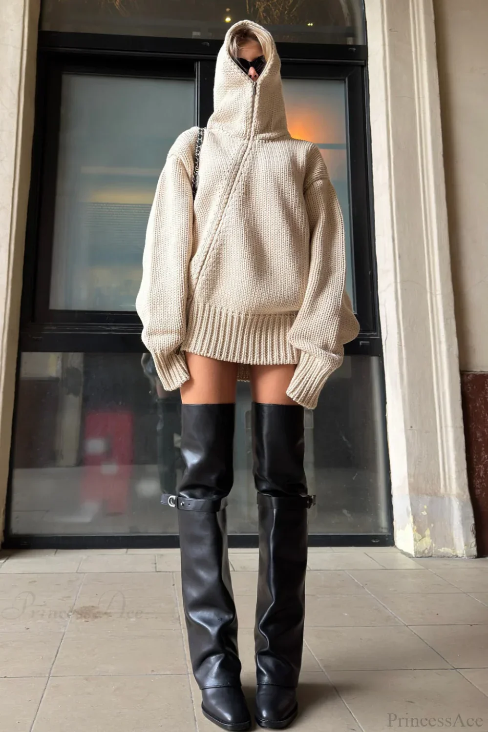 Loose Zip Hooded Knit Sweatshirt Cardigan - Image 4
