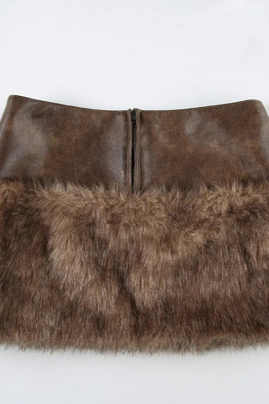 Low-Rise Fuzzy Leather Paneled Mini Skirt - Image 3