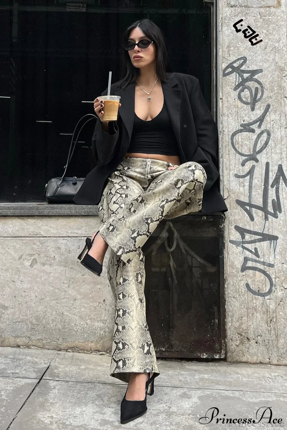Low-Waist Snake Print Wide-Leg Jeans - Image 4