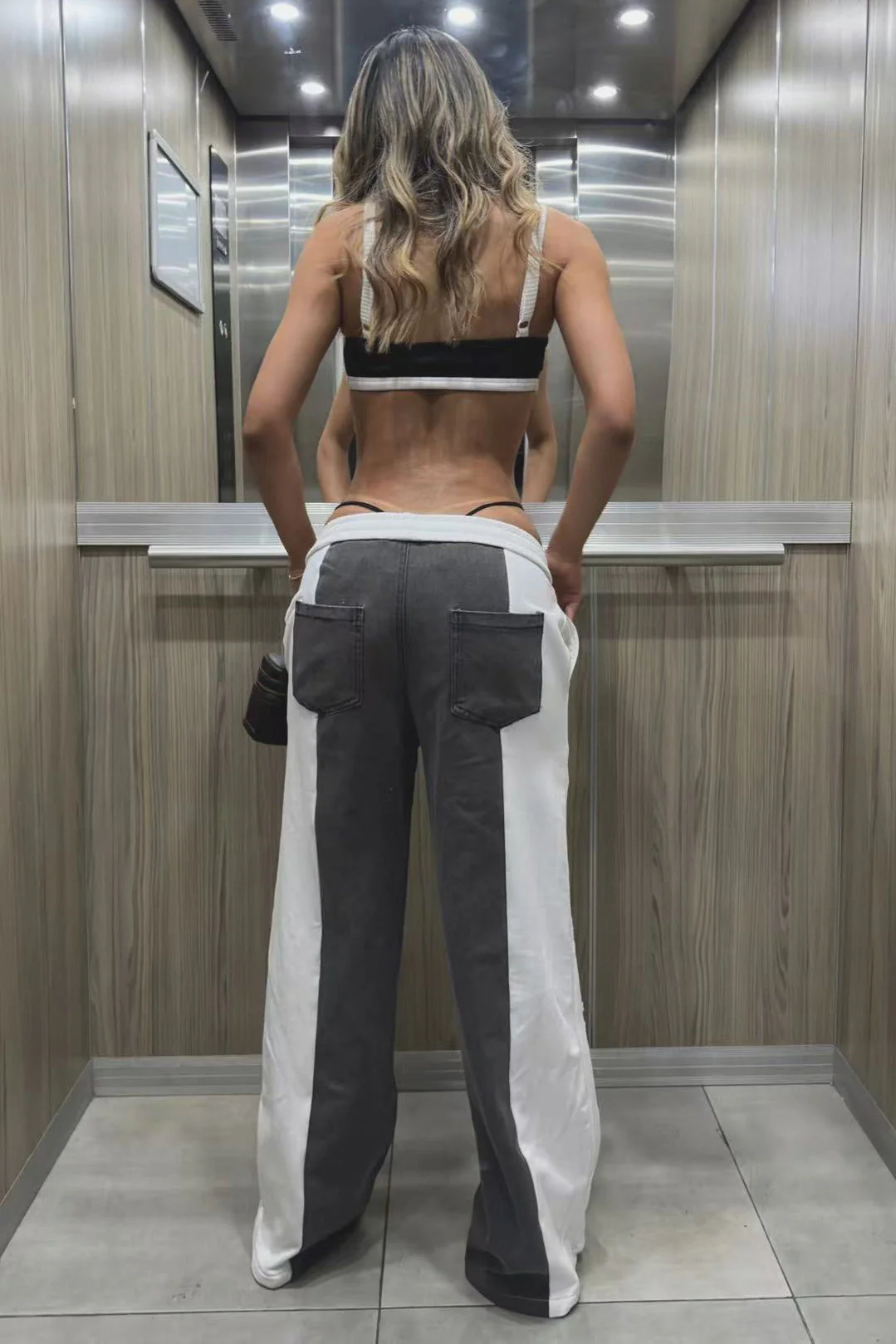 Low Waist Stripe Panel Straight Leg Pants - Image 5