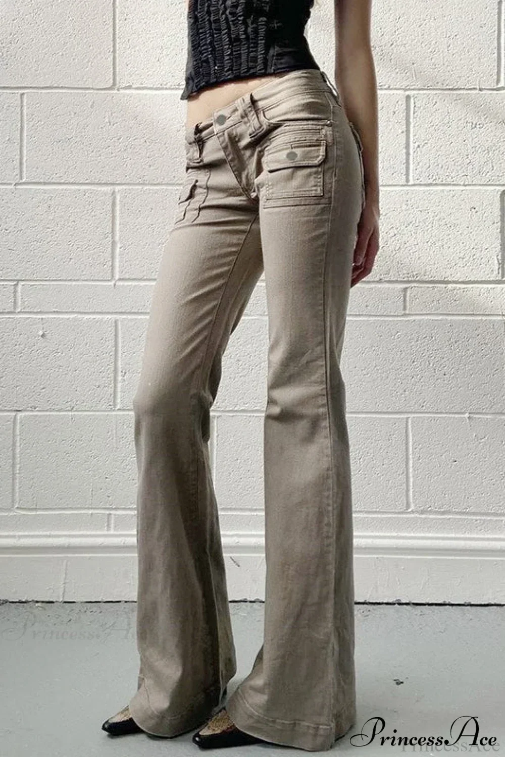 Low Waisted Slim Cargo Flared Leg Jeans - Image 2