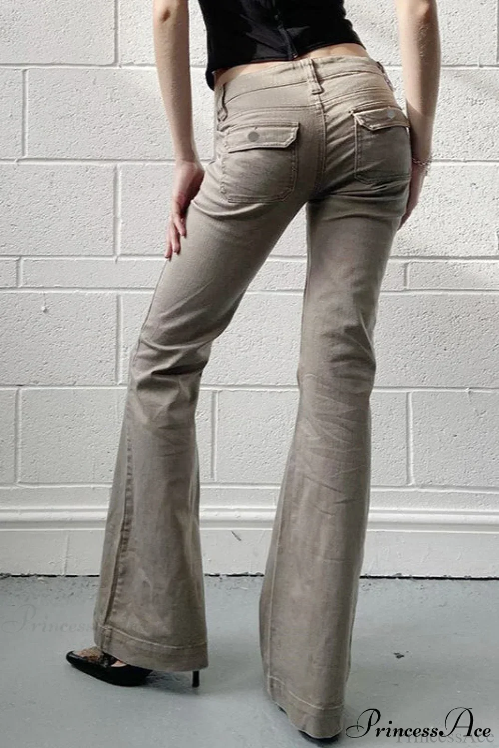 Low Waisted Slim Cargo Flared Leg Jeans - Image 4