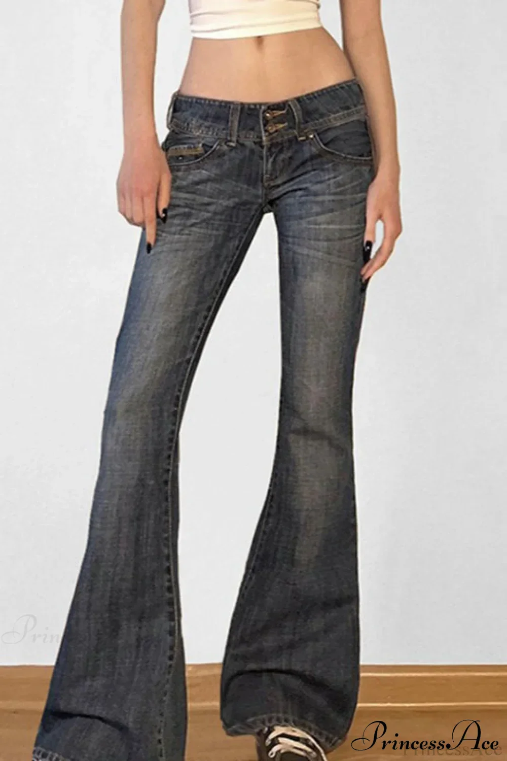 Low Waisted Washed Slim Flared Leg Jeans - Image 2