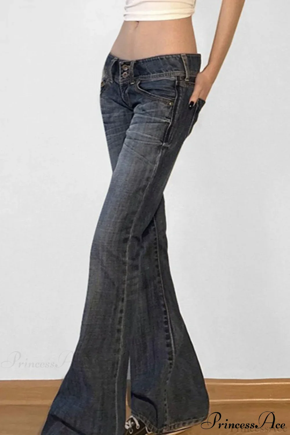 Low Waisted Washed Slim Flared Leg Jeans - Image 3