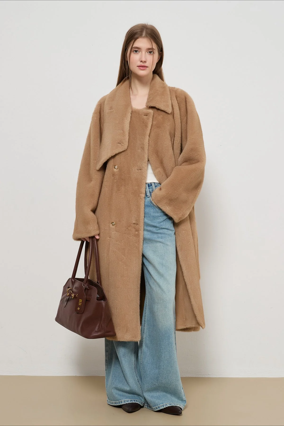 Luxe Faux Fur Tweed Long Elegant Lady Overcoat - Image 2