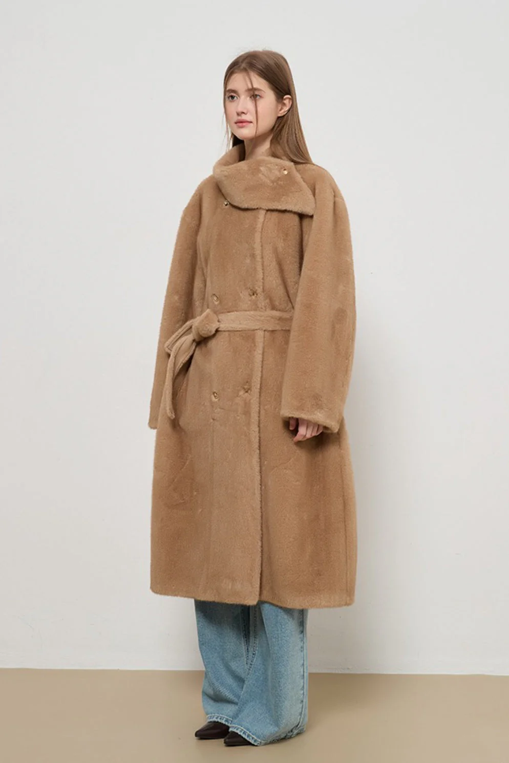 Luxe Faux Fur Tweed Long Elegant Lady Overcoat - Image 3
