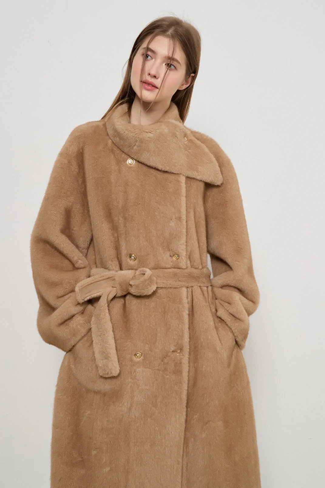 Luxe Faux Fur Tweed Long Elegant Lady Overcoat - Image 4