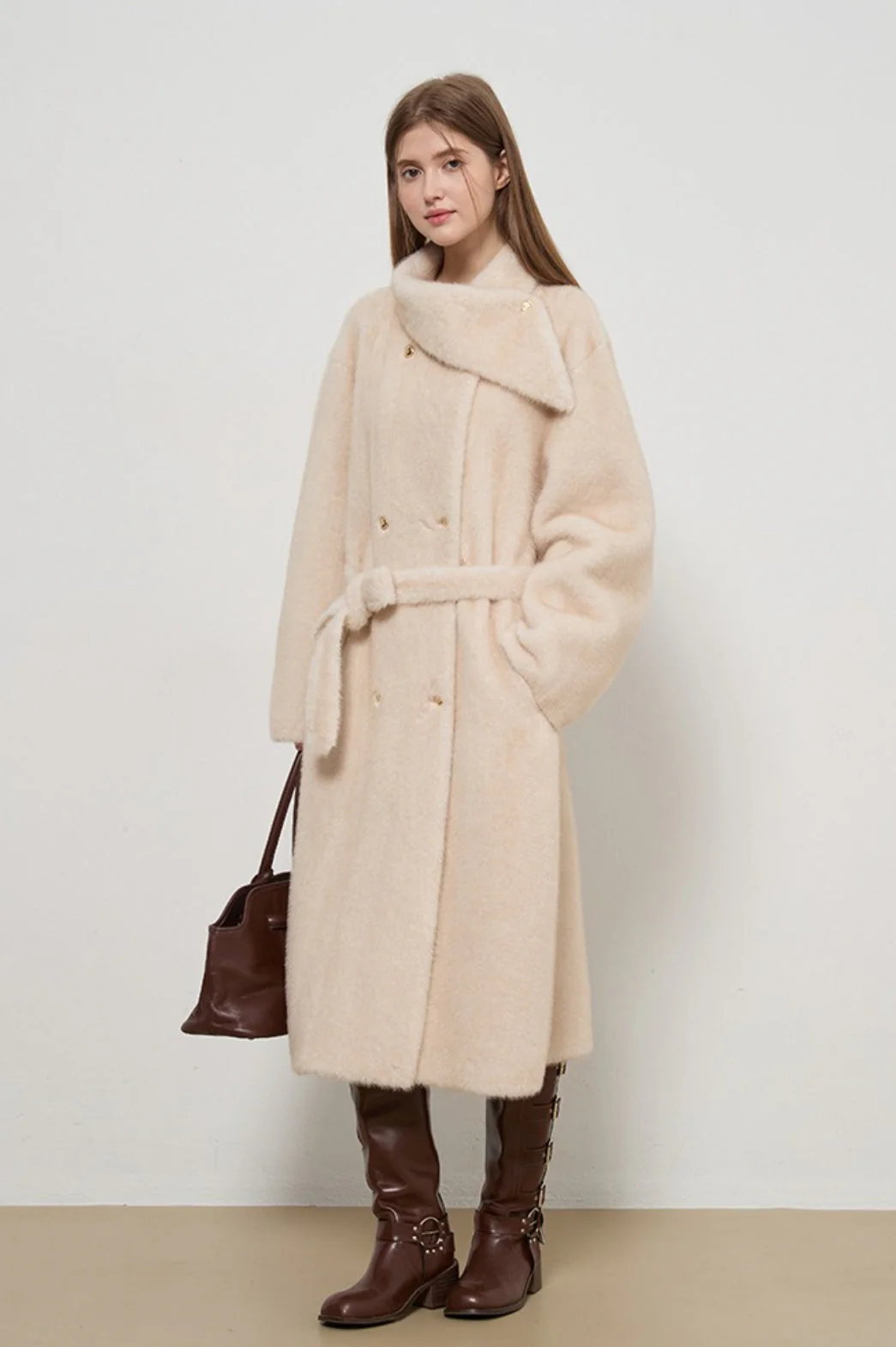Luxe Faux Fur Tweed Long Elegant Lady Overcoat - Image 6