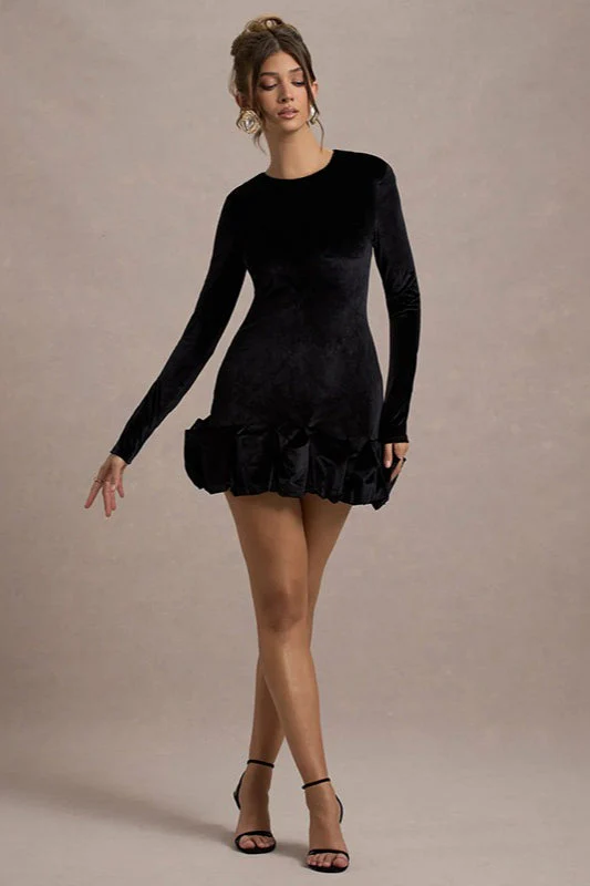 Luxe Velvet Crew Neck Pleated Long Sleeve Mini Dress - Image 8