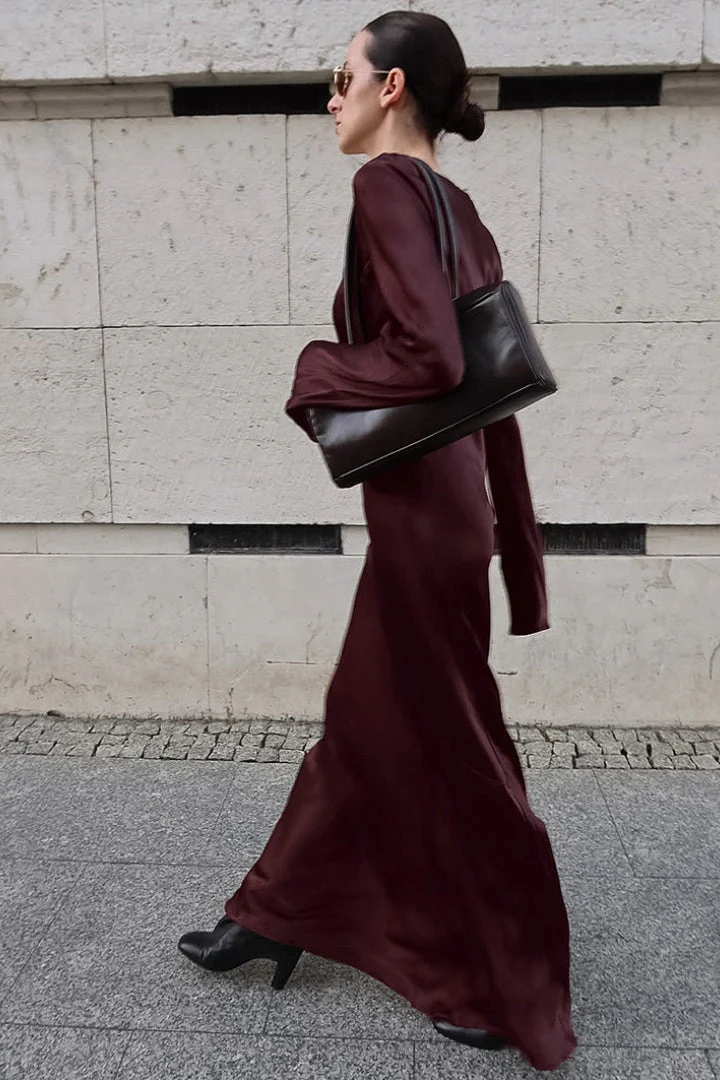 Mermaid U-Neck Satin Solid Color Elegant Maxi Dress - Image 2