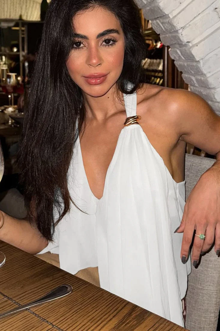 Mesh Asymmetrical Solid Halter Cami Top - Image 2
