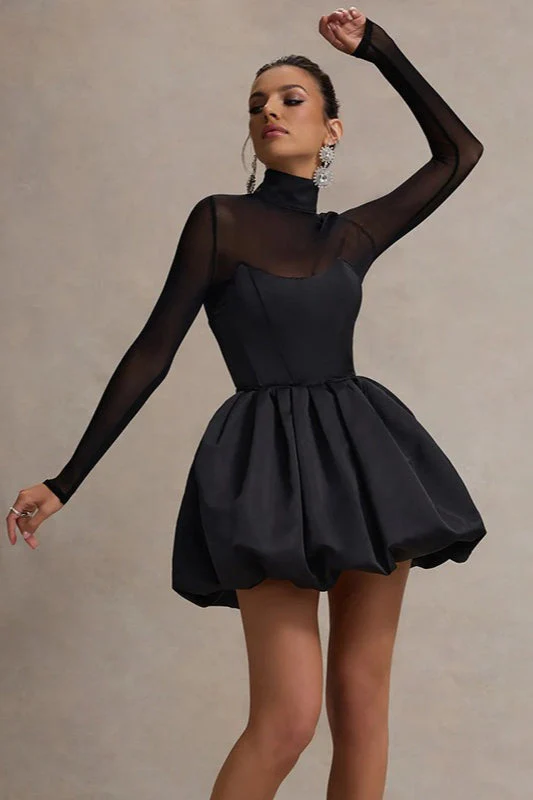 Mesh Bubble Hem Slim Elegant Socialite Mini Dress - Image 2