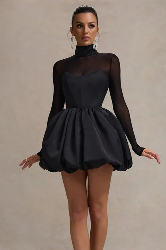 Mesh Bubble Hem Slim Elegant Socialite Mini Dress - Image 3