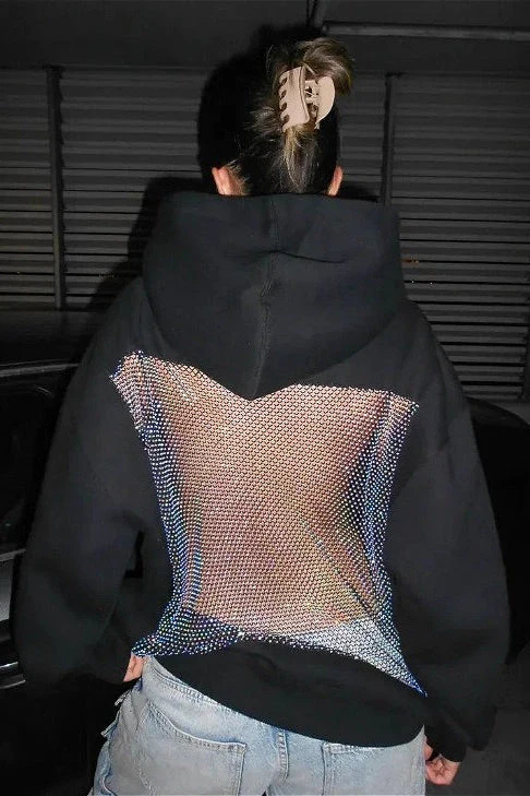 Mesh Cutout Hooded Long Sleeve Casual Sporty Hoodie - Image 4