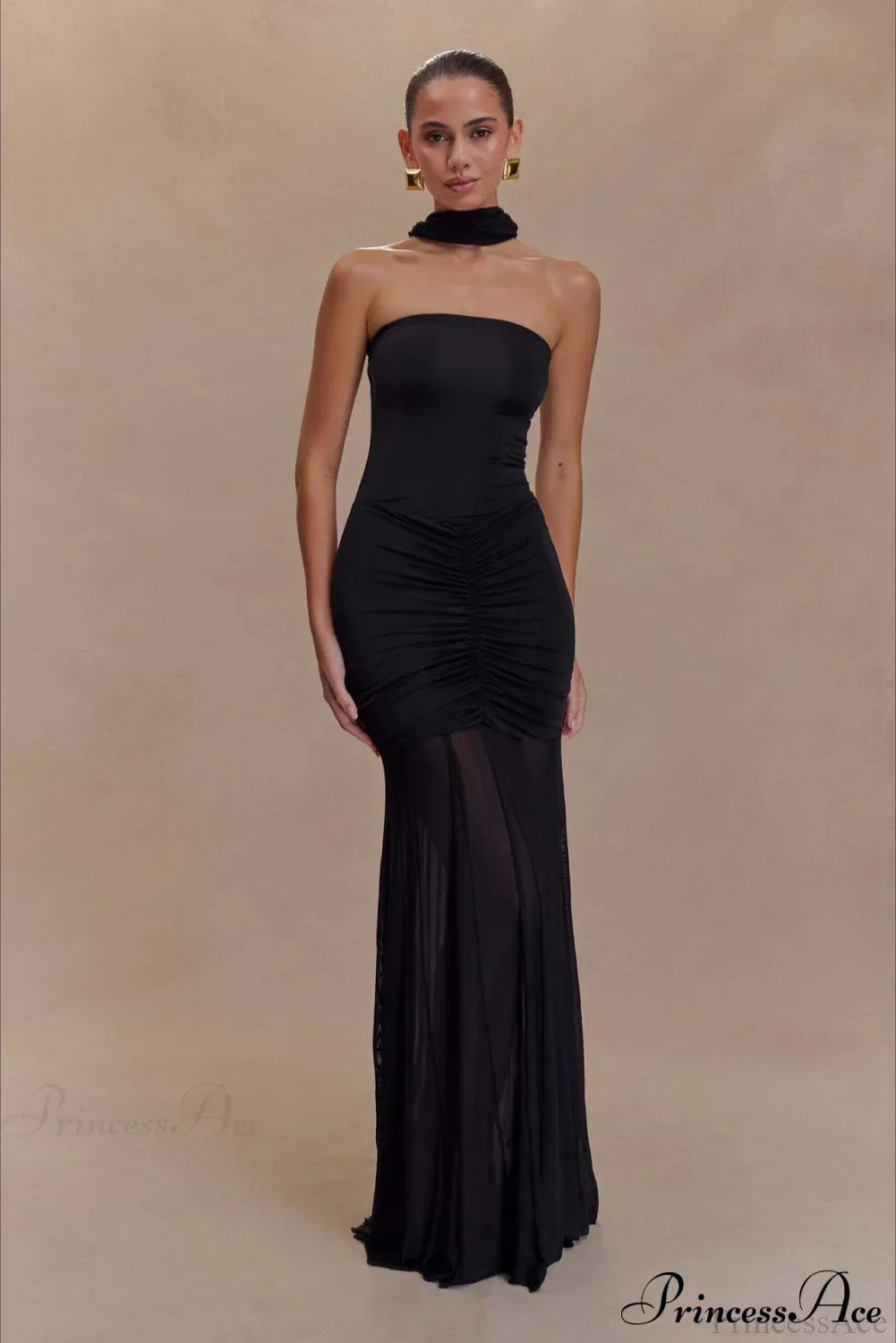 Mesh Panel Strapless Elegant Bodycon Party Dress - Image 6