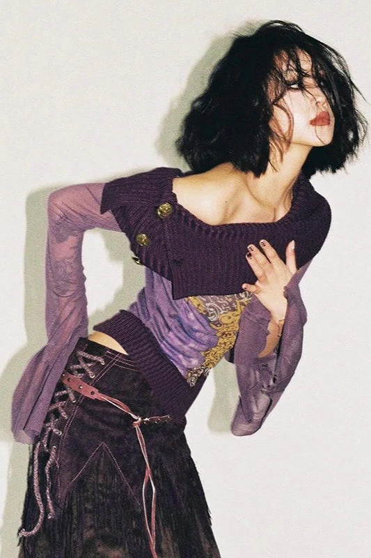 Mesh Paneled Fitted Short Length Blouse - Image 2
