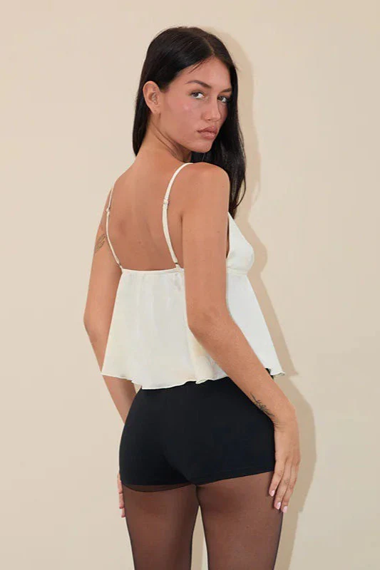 Minimal Deep V Solid Floral Jacquard Cami Top - Image 3